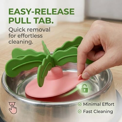 Slow Feeder Dog Bowl Insert, Interactive Rotating Puzzle Feeder with Detachable Silicone Top, Strong Suction Cup Base & Easy-Release Pull Tab for Medium Large Dogs