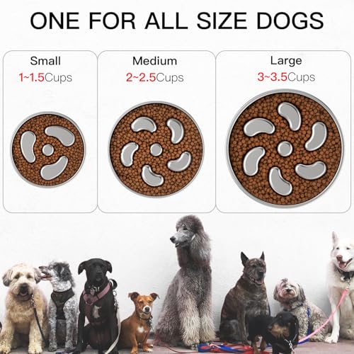 Slow Feeder Dog Bowl-3Cups for Large Breeds, Double Wall Food-Grade Stainless Steel, Heavy Duty with Non-Slip Rubber Base, Puzzle Maze Bowl to Slow Down Eating [2Pack] - color: Spiral-2Pack, size: L 3~3.5Cups