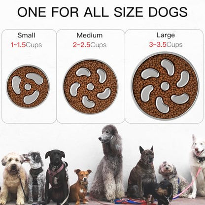 Slow Feeder Dog Bowl-3Cups for Large Breeds, Double Wall Food-Grade Stainless Steel, Heavy Duty with Non-Slip Rubber Base, Puzzle Maze Bowl to Slow Down Eating - color: Spiral-1Pack, size: L 3~3.5Cups