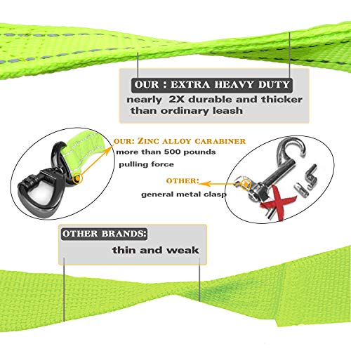 No-Pull Shock Absorbing Bungee Leash for Large Dogs, 4-6 FT Heavy Duty Dog Leash with Traffic Handle & Seat Belt Buckle, Reflective, Up to 150 Lbs - color: Fluorescent Green