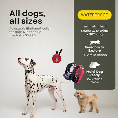 E-Collar ET-300 / ET-302 Dog Training Collar System with Remote - 1/2 Mile Range - Waterproof, Vibration, Sensation - Includes eOutletDeals Pet Towel (2 Dog System - ET-302 RED) - size: 2 Dog System - ET-302 RED