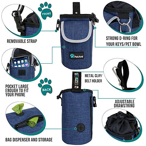 PetAmi Dog Treat Pouch, Large 3-Cup Dog Training Treat Bag with Poop Bag Dispenser, Hands-Free Waist Belt & Crossbody Strap, Reflective with Multiple Pockets & Belt Clip (Navy) - color: Navy