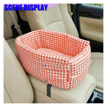 Craedli Center Console Dog Car Seat, Removable Car Armrest Box Pet Booster Seat with Safety Leash & Cushion, Washable Auto Interior Dog Carseat for Small Pets, Fit Most Cars (Pink) - color: Pink