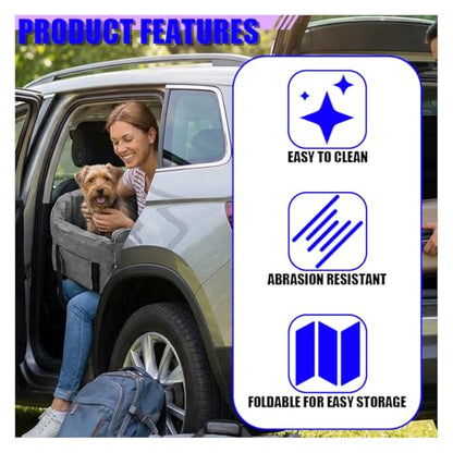 Small Dog Car Center Console Seat, Soft Portable Pet Booster Seat with Safety Tethers, Leash & Storage Pocket, Anti-Collapse Car Armrest Puppy Travel Bed for Cars, SUVs, Trucks (Darkgray) - color: DarkGray