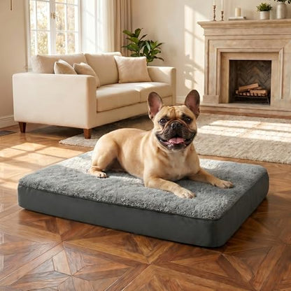 Waterproof Dog Bed for Crate, Chew Proof Orthopedic Crate Pad, Reversible Heavy Duty Oxford & Sherpa Egg Crate Foam Pet Mat for Indoor/Outdoor - size: Large (36*27*3)