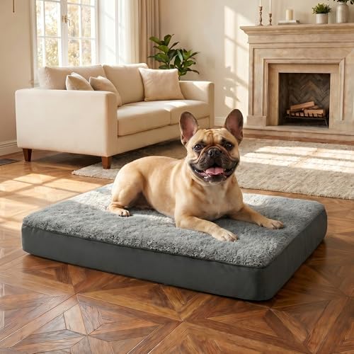 Waterproof Dog Bed for Crate, Chew Proof Orthopedic Crate Pad, Reversible Heavy Duty Oxford & Sherpa Egg Crate Foam Pet Mat for Indoor/Outdoor - size: Large (36*27*3)