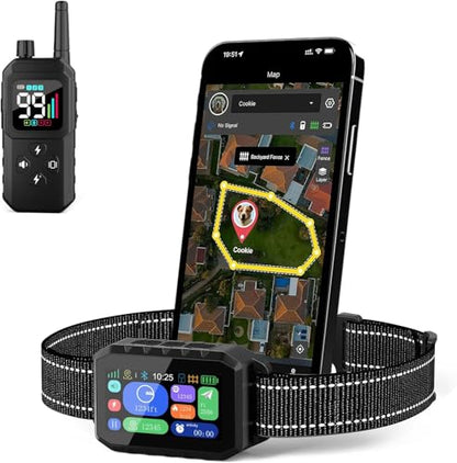GPS Wireless Dog Fence & Training Collar System, Free App/Remote Controlled Custom Boundary up to 7000ft, Beep/Vibration/Safe Correction Modes, Early Alert, Waterproof for Dogs 10+lbs