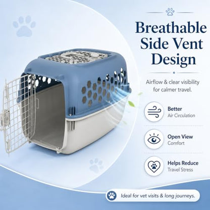 Portable Double Door Plastic Pet Carrier for Dogs & Cats - 24" Durable Ventilated Kennel with Top Loading, Airline Approved, Foldable Design for Travel & Vet Visits