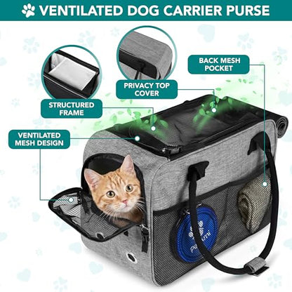 PetAmi Dog Purse Carrier for Small Dogs Cats, TSA Airline Approved Soft-Sided Pet Carrier with Pockets, Ventilated Travel Tote Bag with Bed & Shoulder Strap, Puppy Kitten, Max 12 lbs, Heather Grey - color: Heather Grey