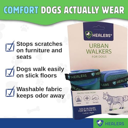 Healers Urban Walkers III Dog Boots – Paw Protection with Non-Slip Rubber Sole, Waterproof Breathable, Reflective Pet Booties for Dogs – Secure Hook and Loop Closure – 4-Pack Booties, Teal Blue, Large - size: Large