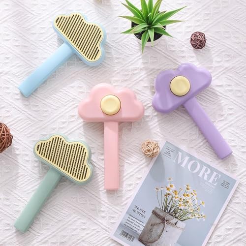 Adorable Cloud-Shaped Universal Pet Grooming Brush for Dogs and Cats - One-Click Hair Removal, Safe Rounded Pin Design - Ideal for Shedding Tool of Long and Short Haired Pets (Pink)