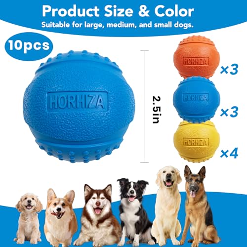 10 Pack Dog Balls, Size Medium for Dogs 20-60 lbs, Bite Resistant Elastic Balls for Dogs with Mesh Bag, Durable Rubber, Floating Dog Balls, 2.5-inch Diameter - size: 10 PCS