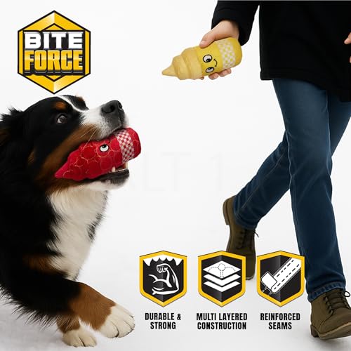 Bite Force Dog Toy - Drizzle & Dollop Squeaky 2 Pack Dog Toys Kevlar-Reinforced for Aggressive Chewers- red and Yellow. - color: Regular - Drizzle & Dollop