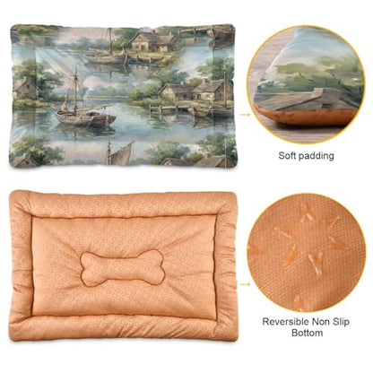 Harbor Pattern Pet Bed Mat for Dogs and Cats, Soft Washable Crate Pad with Non-Slip Bottom, Cozy Bed Cushion for Small Medium Large Pets, 24x36 Inch - size: Medium