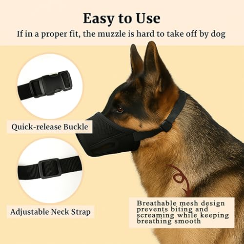 Dog Muzzle – Mesh Soft Muzzle for Small Medium Large Sized Dogs, Adjustable for No Bark, Scavenging, Licking & Chewing, Prevent Biting, Black (XL) - size: XL