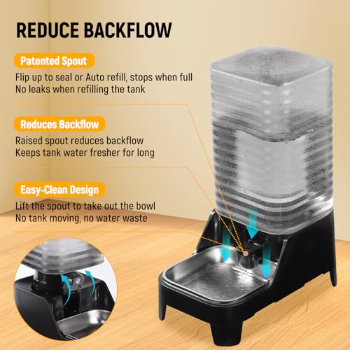 Marchul 7L Automatic Cat Feeder and 8L Automatic Gravity Pet Water Dispenser with Patented Faucet, Stainless Steel Bowl, Adjustable Elevated Base, Battery Operated, Timed Feeder