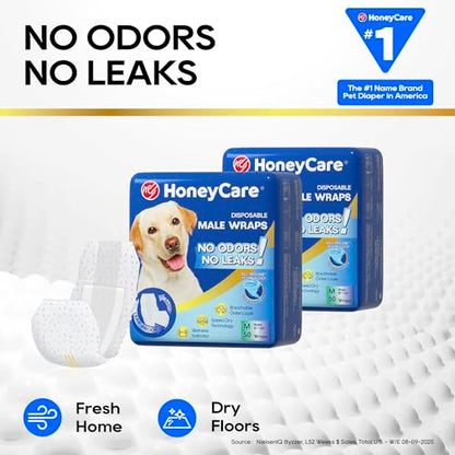 HONEY CARE All-Absorb A25 Male Dog Wrap, 50 Count, Medium, White - size: Medium -50 Count ( Pack of 1)