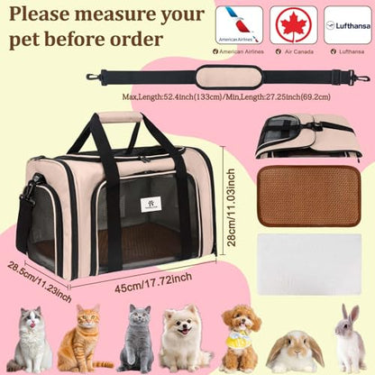Cat Carrier - Cat Carrier Soft with Plush Pad & Cooling Mat, Easy-Load 4-Side Zipper & 3-Side Mesh Ventilation, Pet Carrier Airline Approved for Cats/Dogs Up to 16 lbs, Brown - color: Brown