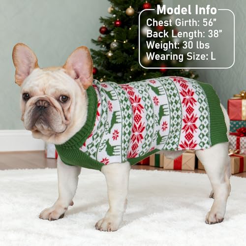 KYEESE Dog Christmas Sweater, Cozy Turtleneck Dog Sweater for Small Dogs Boy Girl with Snowflake & Reindeer Pattern, Soft Knit Holiday Outfit with Leash Hole, Winter Pet Clothes, Small - color: 5# Christmas（Green）, size: Small (4-7lbs)