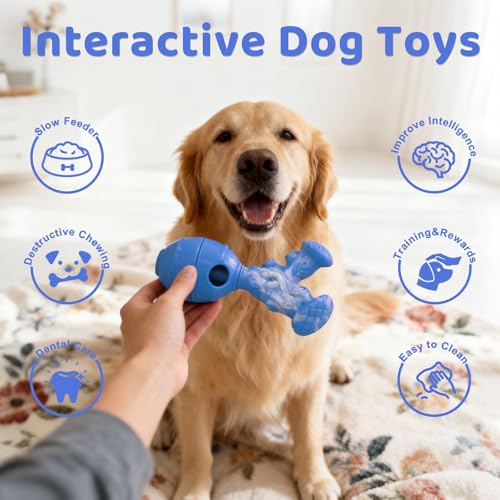BoYoYo Dog Toys for Aggressive Chewers, 3 in 1 Treat Dispensing Dog Toys to Keep Them Busy, Dog Enrichment Toy for Small, Medium and Large Dogs, Milk Flavor - color: Dark Blue