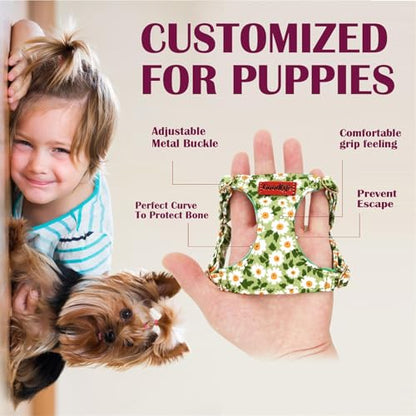 OaaXbbECco No Pull Floral Pattern Puppy Harness,Soft Adjustable Dog Harness Vest and Dog Leash Set No Choke Escape Proof (Green Daisy, XXS) - color: Green Daisy, size: XXS
