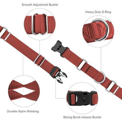 Mikivery Martingale Collar for Dogs Nylon Dog Collar with Quick Release Buckle Adjustable Training No Slip Dog Collars(Large, Brick) - color: Brick, size: Large
