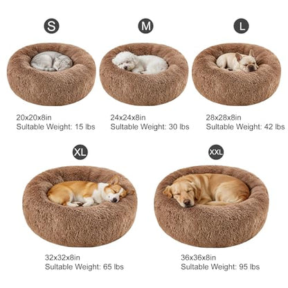 Dog Calming Beds for Small Medium Large Dogs - Round Donut Washable Dog Bed, Anti-Slip Faux Fur Fluffy Donut Cuddler Anxiety Cat Bed(24" Khaki - color: khaki, size: 24"L x 24"W x 8"Th