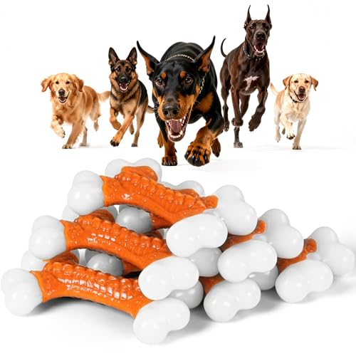 Kseroo 6-Pack Indestructible Dog Toys for Aggressive Chewers: Peanut Butter Flavored Hard Nylon Bone Chew Toys, Tough Dog Chew Toys, Dog Toys to Keep Them Busy for Medium Large Dogs, Orange - color: 6PC-Peanut Butter-Orange