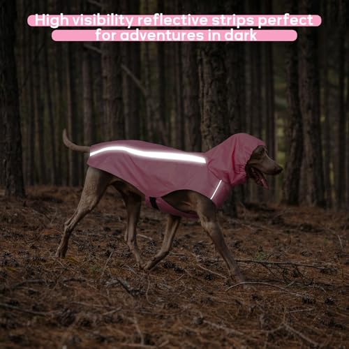 Dog Raincoat with Reflective Strip Hoodie, Waterproof Dog Raincoats, Adjustable Lightweight Hooded Poncho Dog Rain Jacket, Snowproof Windproof Clothes, Raincoats for Small Dogs - color: Pink, size: S