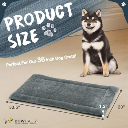 BOWHAUS 33.5" x 20” Machine-Washable Fluffy Dog Bed for 36" Kennel, Soft Crate Mat with Non-Slip Bottom, Cozy Pet Pad for Sleeping, Medium Dog Kennel Flat Bed - size: 33.5" x 20" x 1.2"