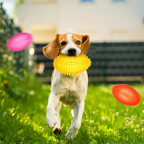 Gemscream 6 Pcs 4.5'' Spiky Squeaker Football Dog Toy for Medium Large Dogs Heavy Duty Rubber Chew Toys for Aggressive Chewers Spiky Ball Fetch for Training Clean Teeth Outdoor - style: Classic