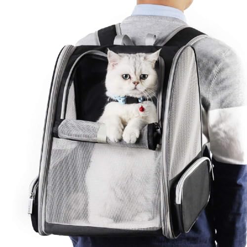 Pet Aura Portable Outdoor Pet Carrier Backpack. with Dual Ventilation System & See Through Cabin. Travel Bag for Small Dog/cat (Gray).