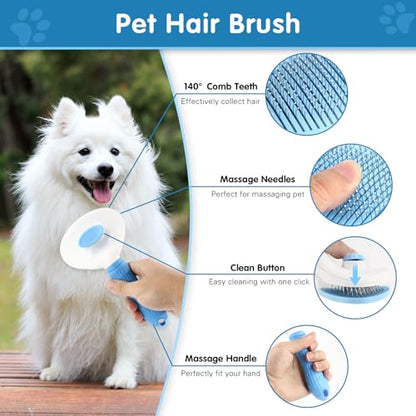 Dog Brush Dog Grooming Kit 6PCS Dog Brush for Shedding-Dog Brushes for Grooming, Dematting Comb for Dogs, Cat Nail Clipper with Nail File, Flea Comb, Bath Brush(Blue) - size: 6PCS