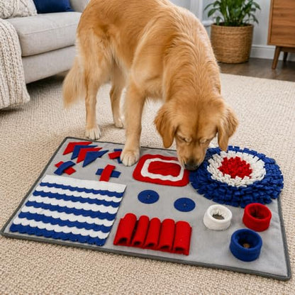 Pet Life ® 'Sniffer Snack' Multiple Treat Hiding and Engaging Pet Snuffle Mat Interactive Slow Feeding Dog Mat - color: Grey Red and Blue