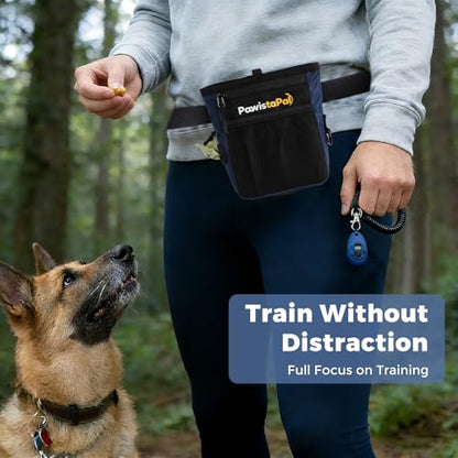 Dog Treat Pouch for Pet Training, One-Hand Magnetic Closure, Hands-Free Treat Bag with Silicone Liner, No Mess No Smell - color: Navy Blue
