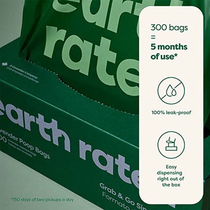 Earth Rated Dog Poop Bags, Thick Grab and Go Single Roll, Ideal for Backyard Pickups, Lavender Scented, 300 Count - style: Lavender