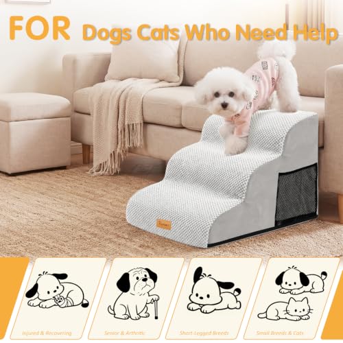 Topmart 3 Tiers Foam Dog Ramps/Steps, Non-Slip Pet Steps | Extra Wide Deep Dog Stairs, High Density Foam Pet Stairs/Ladder, Best for Older Dogs, Cats,Small Pets - color: Light Grey, size: 23.6*15.7*15.7