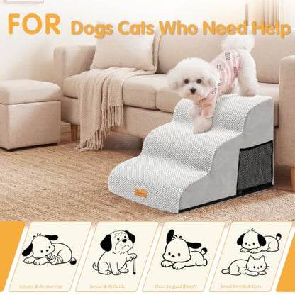 Topmart 3 Tiers Foam Dog Ramps/Steps, Non-Slip Pet Steps | Extra Wide Deep Dog Stairs, High Density Foam Pet Stairs/Ladder, Best for Older Dogs, Cats,Small Pets - color: Light Grey, size: 23.6*15.7*15.7