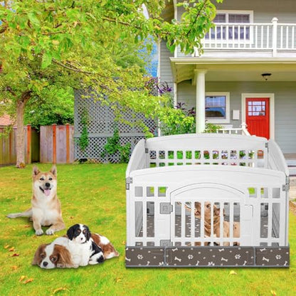 Marsui Dog Playpen Bottom Pad Fits for 36 Inch 4 Panels Pet Exercise Mat Puppy Crate Pad Reusable Washable Pet Training Pee Mat Hoop and Loop Design, Playpen Not Included (Grey) - color: Grey, style: Dog Paw Bone Print