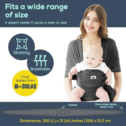Baby Wraps Carrier, Jeroray Baby Carrier,Hands Free Infant Carrier, Lightweight,Breathable,Softness,Heather Grey - color: Heather Grey