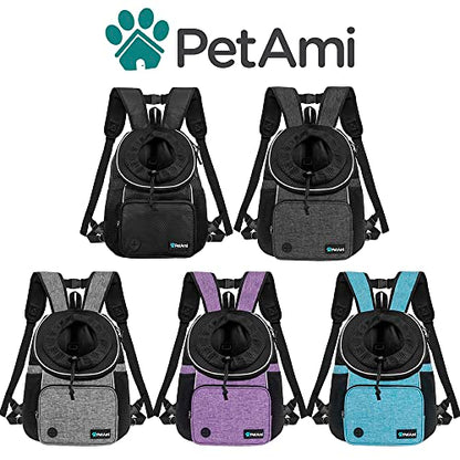 PetAmi Adjustable Dog & Cat Chest Carrier Backpack, Ventilated for Hiking, Camping & Travel, Max 10 lbs, Black - color: Black, size: 15.5"L x 8.0"W x 15.0"H