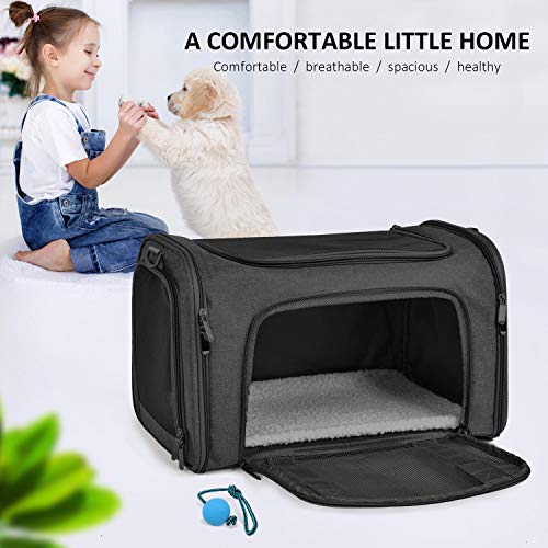 Henkelion Large Soft Sided Cat and Pet Carrier for Cats and Puppies up to 25Lbs - Collapsible, Waterproof Travel Carrier - Black - color: Black, size: 20.0"L x 13.0"W x 13.0"H