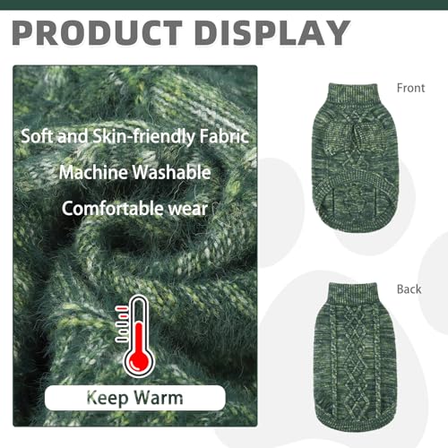 KOOLTAIL Small Dog Sweater, XS Green Fuzzy Thick Super Soft Warm Dog Christmas Sweater Turtleneck Pullover for Cold Weather, Classic Cable Knitwear, Fleece Pet Fall Winter Clothes Coats Puppy Cats - color: Green, size: X-Small