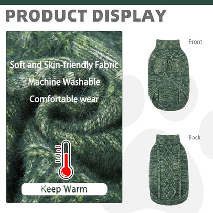 KOOLTAIL Small Dog Sweater, XS Green Fuzzy Thick Super Soft Warm Dog Christmas Sweater Turtleneck Pullover for Cold Weather, Classic Cable Knitwear, Fleece Pet Fall Winter Clothes Coats Puppy Cats - color: Green, size: X-Small