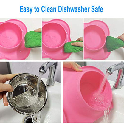 AsFrost Dog Food Bowls Stainless Steel Pet Food Bowls & Dog Water Bowls, Dog Bowls Silicone Mat No Spill Non-Skid Feeding Bowls for Small Size Dog Puppy Cat Food Dish, Pink, 3 Cup/24oz, Set of 2 Bowls - color: Pink, size: 3 Cup/27 oz each