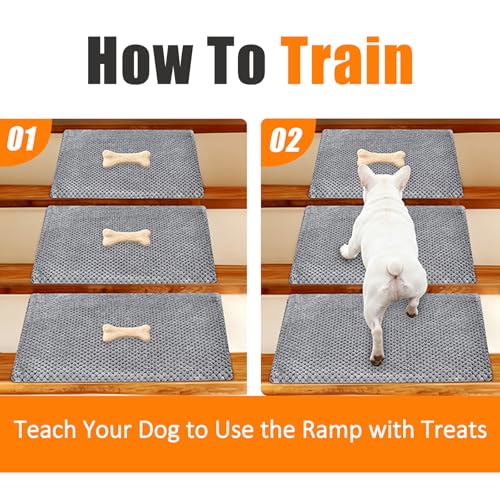 Dog Ramp for Stairs, Non-Slip Stair Wedges with Gentle Slope, Pet Ramp with Washable Cover and Self-Sticky Pads for Safe Climbing, Gray, 6 Pack - size: Dark Gray 6-Pack