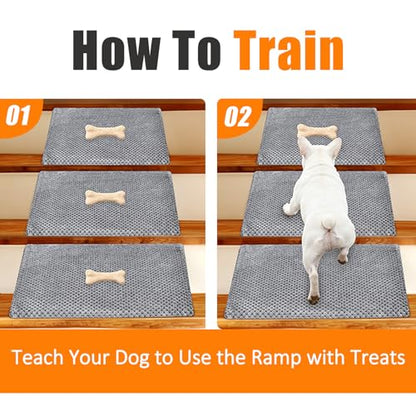 Dog Ramp for Stairs, Non-Slip Stair Wedges with Gentle Slope, Pet Ramp with Washable Cover and Self-Sticky Pads for Safe Climbing, Gray, 6 Pack - size: Dark Gray 6-Pack