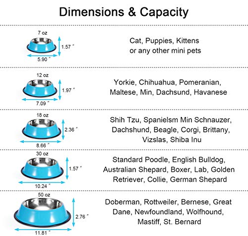 Stainless Steel Dog Bowls, Food and Water Non Slip Anti Skid Stackable Pet Puppy Dishes for Small, Medium and Large Dogs (2 Pack) - color: Blue, size: 3¾ Cup/30 oz