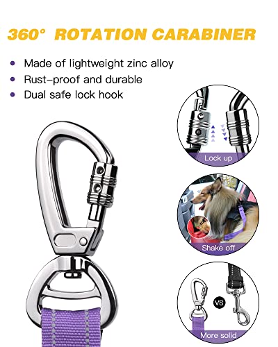 AUBELL Dog Seat Belt for Car,Updated 3-in-1 Adjustable Reflective Bungee Heavy Duty Dog Car Harness Tether with Clip Hook Latch & Buckle,Swivel Zinc Alloy Carabiner,Purple - color: Purple