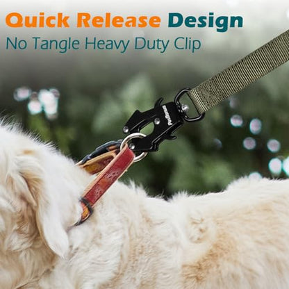 PetBonus Heavy Duty Tactical Dog Leash, 5 FT Bungee Shock Absorption Leash with 2 Padded Handles, Quick Release Metal Clip, Car Seatbelt, No Pull Training Lead for Large Medium Dogs（Army Green） - color: Army Green